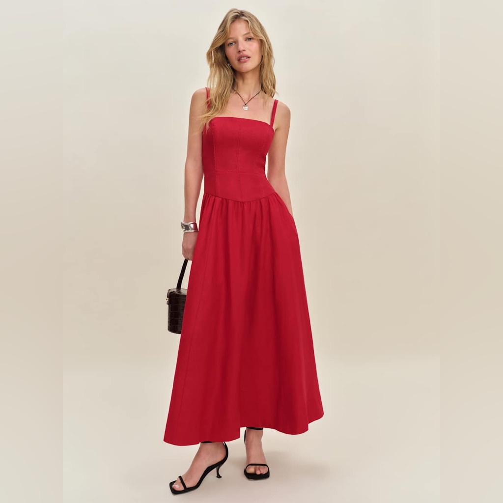 Reformation Red Maxi Dress With Spaghetti Straps